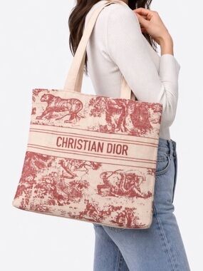 Dior Cream and Pink Toile de Jouy Canvas Tote